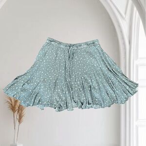 Julianas Coquette Frilly Pleated Dark Green White Dotted Mini Skirt Skort L